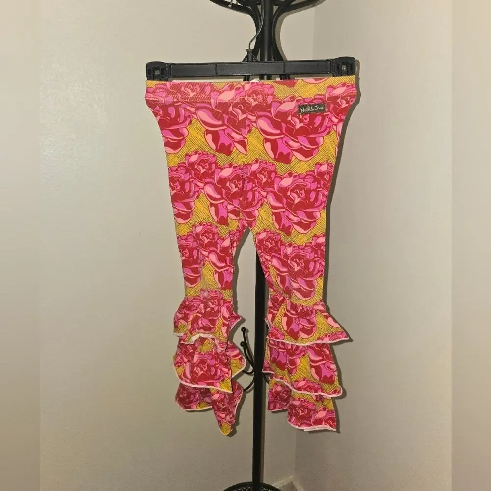 Matilda Jane Pink Yellow Floral Ruffle Bottom Leggings Girl's Size 6